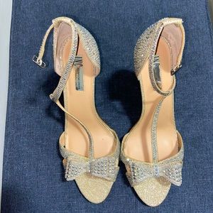 Silver rhinestone bow heels